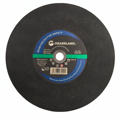 Discos de corte de acero inoxidable Grassland 14" abrasivos de óxido de aluminio monocristalino fusionado, dureza R, grado 355x4.0x25.4mm Diámetro